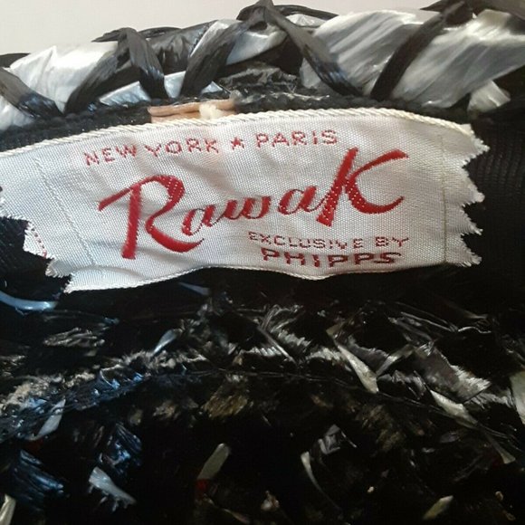 Vintage 1950's 1960s Pillbox Hat Black and White with orange ribbon. - Picture 3 of 3